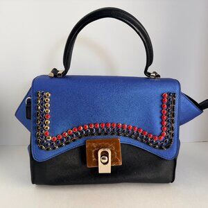 Original by Sharif Studded Satchel Handbag Blue & Black